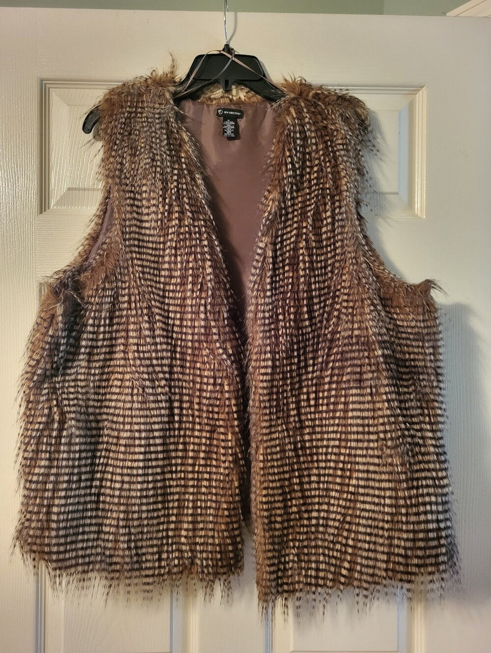 New Directions Brown Striped Faux Fur Vest - Women Jackets & Coats XL